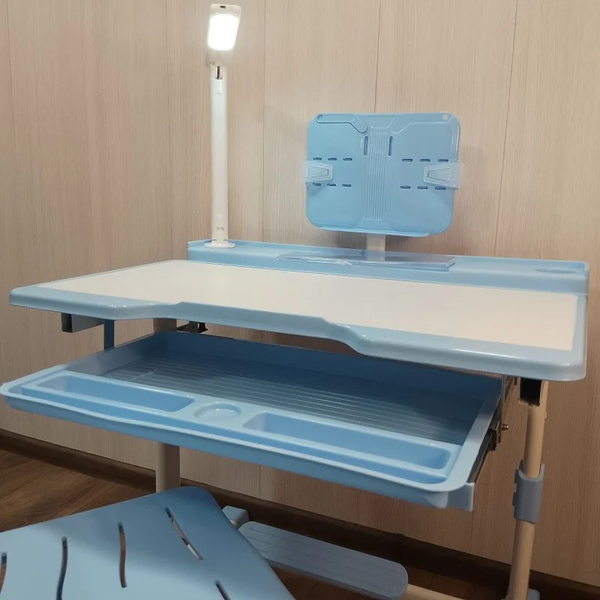 Дитяча парта зі стільцем регульована з лампою та підставкою для книг Синій VEN-1249/1 фото