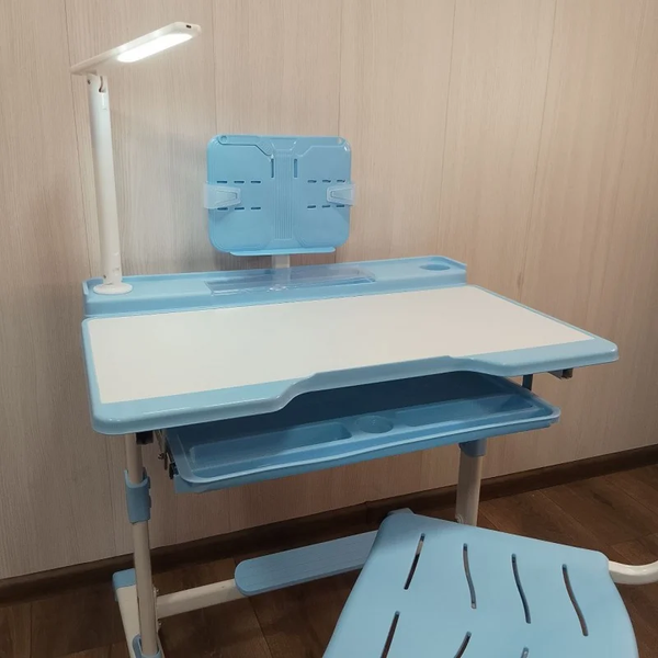 Дитяча парта зі стільцем регульована з лампою та підставкою для книг Синій VEN-1249/1 фото