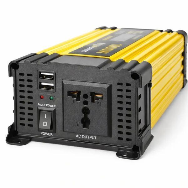 Автомобільний інвертор Жовтий / Перетворювач напруги з 12-220V, 2000Вт, 2хUSB sp10532 фото
